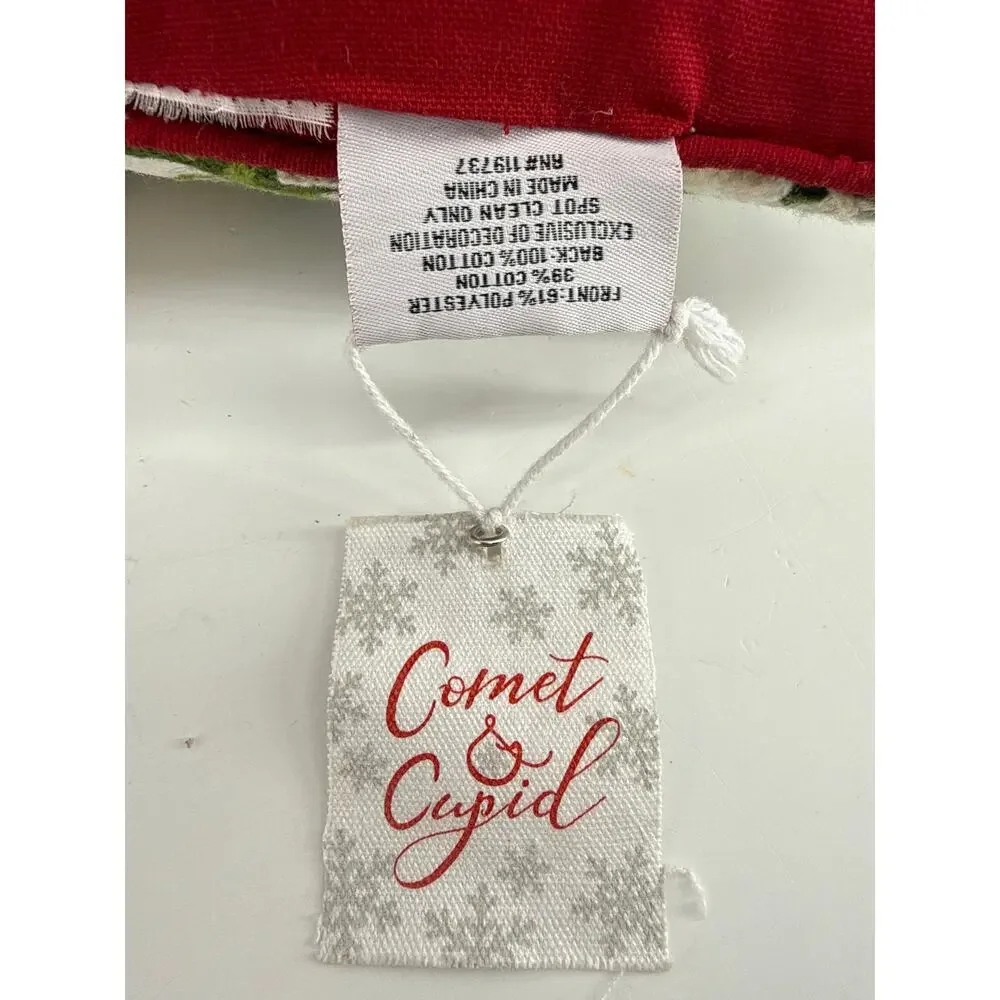 Christmas Red Truck Wreath Gifts Hooked Decorative Pillow 21x14 Comet & Cupid
